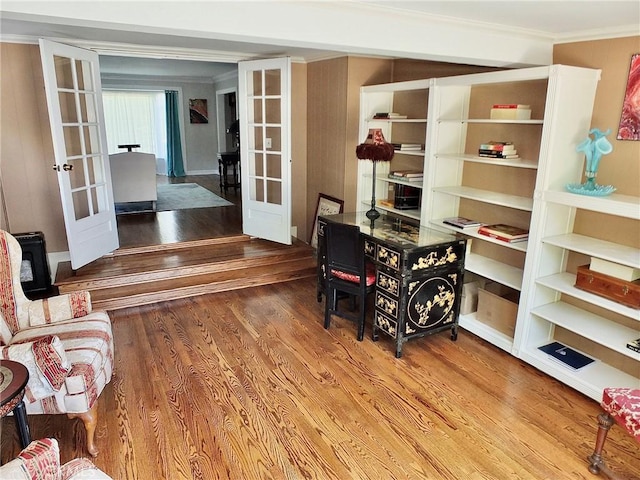 3835 California Ave, Long Beach, CA 90807 - office with french doors, ornamental molding, and wood finished floors