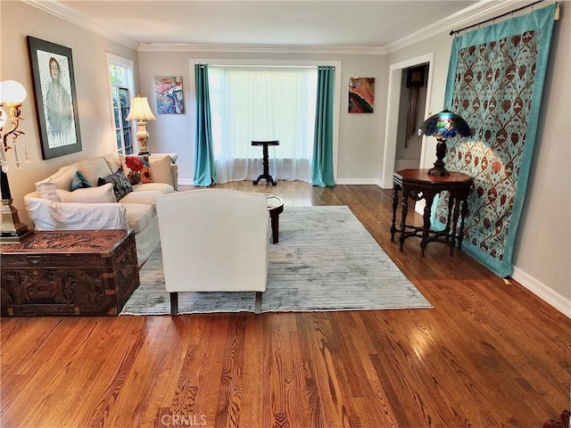 3835 California Ave, Long Beach, CA 90807 - living area featuring ornamental molding, baseboards, and wood finished floors