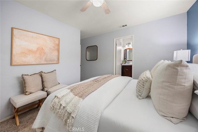 3881 Valle Vista Dr, Chino Hills, CA 91709 - bedroom with carpet flooring, connected bathroom, and a ceiling fan