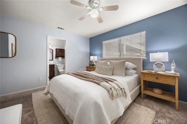 3881 Valle Vista Dr, Chino Hills, CA 91709 - carpeted bedroom with baseboards, a ceiling fan, and connected bathroom