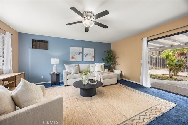 3881 Valle Vista Dr, Chino Hills, CA 91709 - living room featuring ceiling fan and baseboards