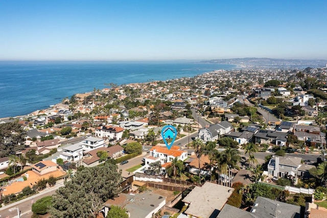 aerial view with a residential view and a water view