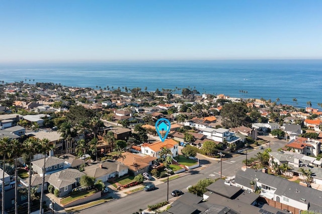 aerial view featuring a water view and a residential view