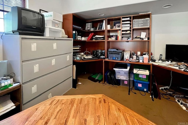 view of carpeted home office