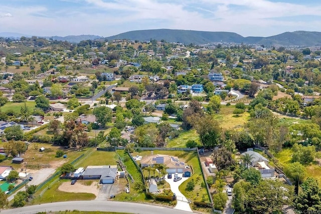 drone / aerial view with a residential view and a mountain view