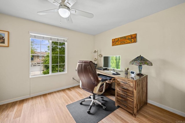 1752 Cottonwood Dr, Vista, CA 92081 - home office featuring baseboards, wood finished floors, and ceiling fan