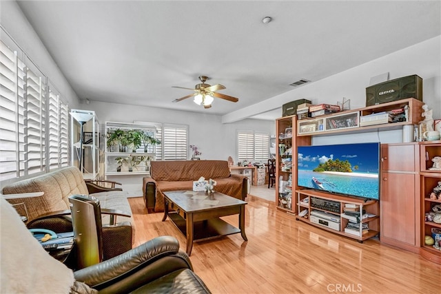 1302 S Gladys Ave, San Gabriel, CA 91776 - living room with a ceiling fan and wood finished floors