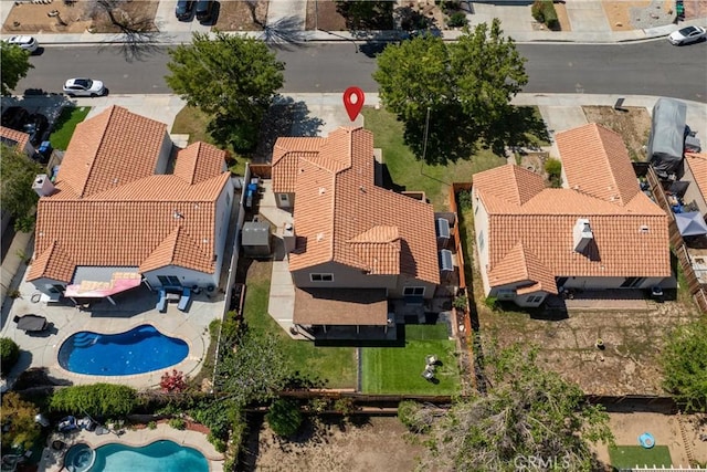 drone / aerial view with a residential view