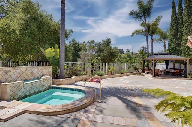 1719 Willowhaven Rd, Encinitas, CA 92024 - view of pool featuring a gazebo, a patio area, an in ground hot tub, and fence