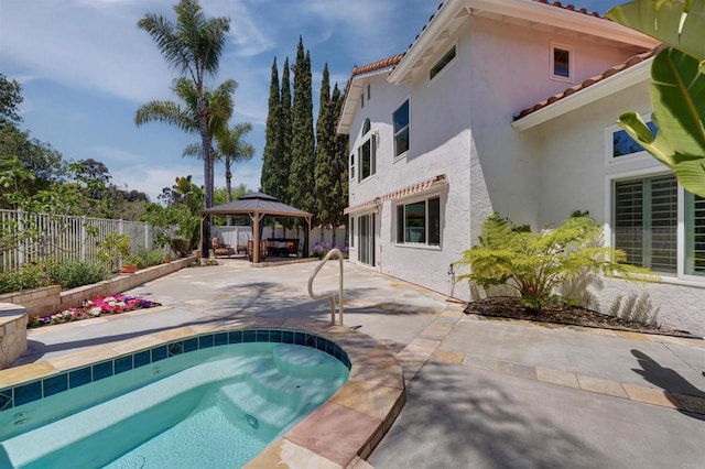 1719 Willowhaven Rd, Encinitas, CA 92024 - view of pool featuring a patio area, an in ground hot tub, a gazebo, and a fenced backyard