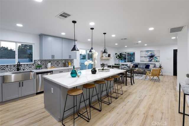 1402 E Luray St, Long Beach, CA 90807 - kitchen with a sink, gray cabinets, stainless steel dishwasher, and visible vents