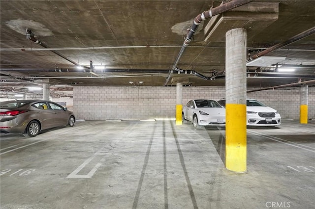 parking deck with concrete block wall