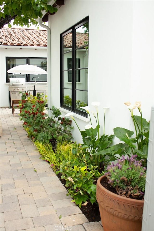 exterior space with a grill