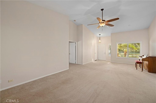 40949 Granite St, Palmdale, CA 93551 - spare room featuring light colored carpet, a ceiling fan, and high vaulted ceiling