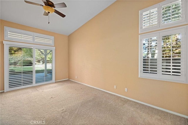 40949 Granite St, Palmdale, CA 93551 - carpeted spare room with ceiling fan, baseboards, and lofted ceiling