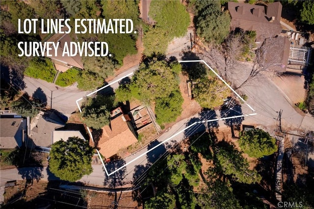 278 Mittry Ln, Lake Arrowhead, CA 92352 - aerial view of property and surrounding area with property parcel outlined