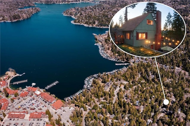 278 Mittry Ln, Lake Arrowhead, CA 92352 - aerial view of property and surrounding area with a large body of water