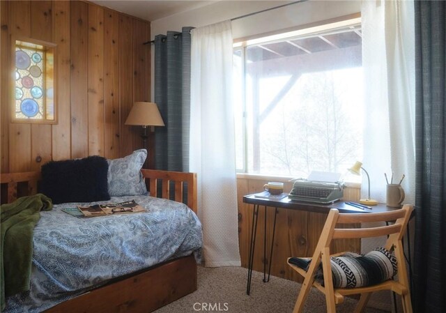 278 Mittry Ln, Lake Arrowhead, CA 92352 - bedroom with wooden walls and carpet