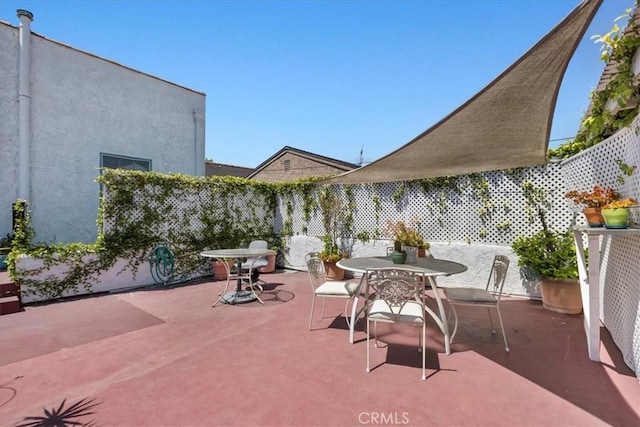 view of patio / terrace featuring a fenced backyard and outdoor dining space