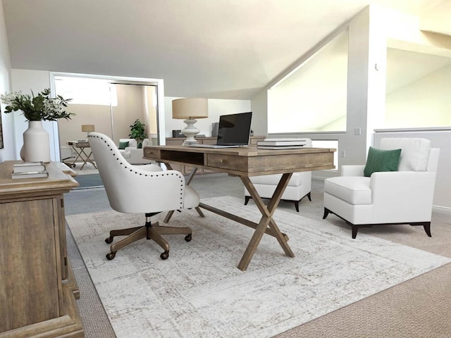view of carpeted home office