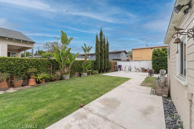 view of yard with a patio area and a fenced backyard
