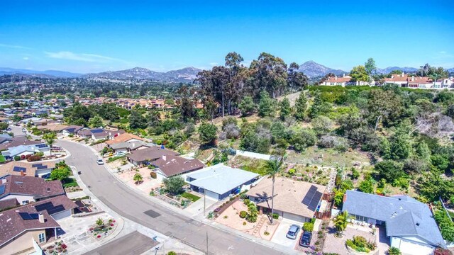 birds eye view of property featuring a residential view and a mountain view