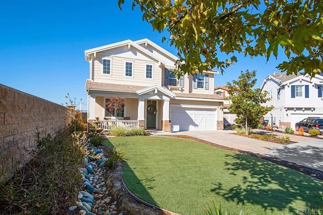 3524 Lone Pine Ln, San Marcos, CA 92078 - craftsman-style home with a garage, fence, covered porch, stucco siding, and driveway