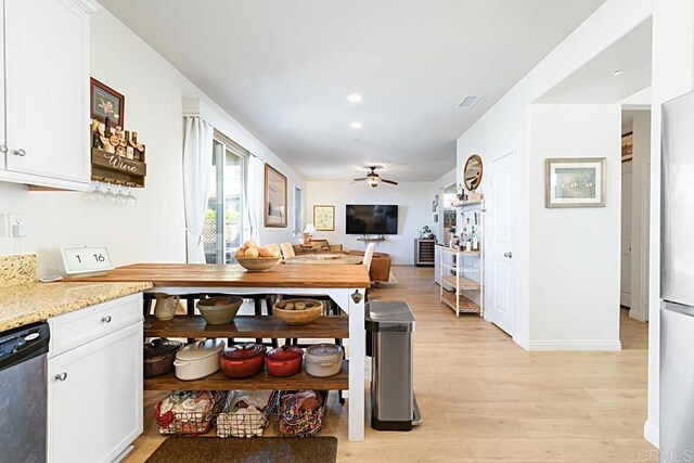 3524 Lone Pine Ln, San Marcos, CA 92078 - interior space featuring ceiling fan, recessed lighting, baseboards, light wood-type flooring, and visible vents