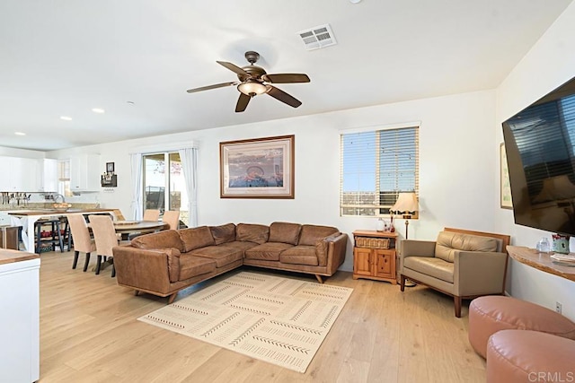3524 Lone Pine Ln, San Marcos, CA 92078 - living room with recessed lighting, a ceiling fan, light wood-type flooring, and visible vents