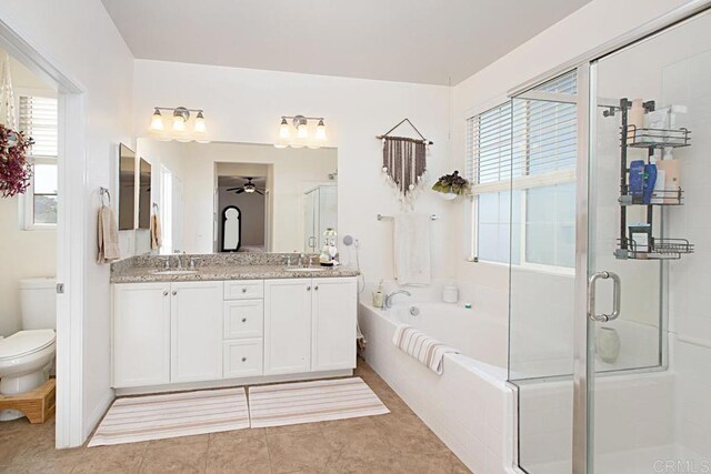 3524 Lone Pine Ln, San Marcos, CA 92078 - full bath with toilet, ceiling fan, a bath, a sink, and a stall shower