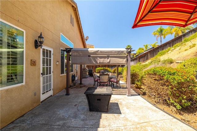 view of patio featuring outdoor dining space and a fenced backyard