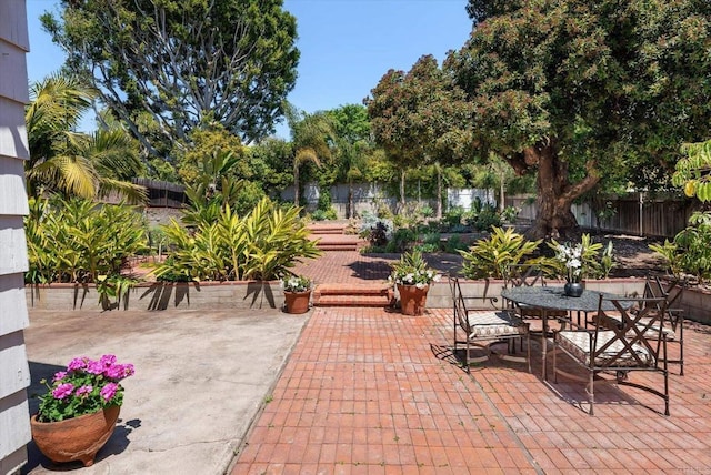view of patio / terrace with a fenced backyard and outdoor dining space