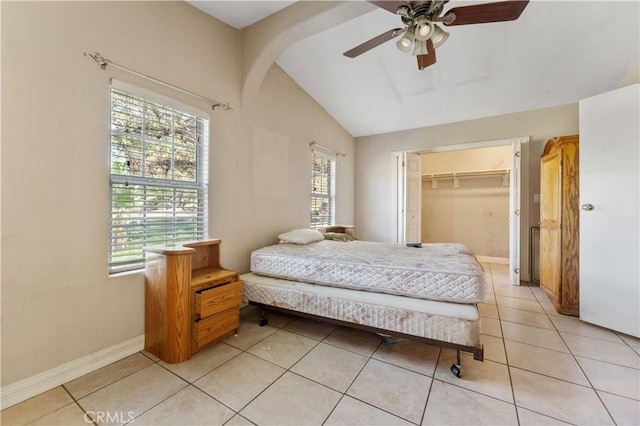 20780 Calle Rocio, Temecula, CA 92590 - bedroom featuring lofted ceiling, light tile patterned floors, baseboards, ceiling fan, and a closet