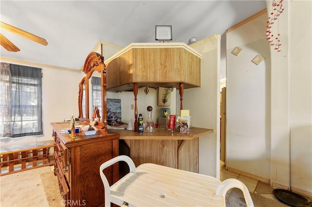 20780 Calle Rocio, Temecula, CA 92590 - kitchen with a ceiling fan, light brown cabinets, and ornamental molding