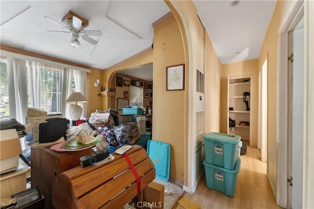 20780 Calle Rocio, Temecula, CA 92590 - home office with light wood-style flooring, ceiling fan, and lofted ceiling