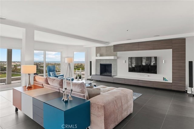 303 Calle Paisano, San Clemente, CA 92673 - tiled living area featuring a fireplace