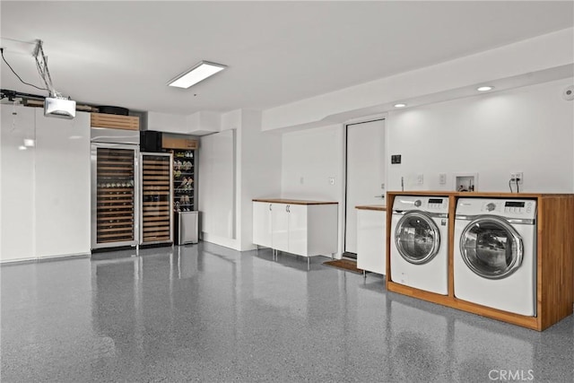 303 Calle Paisano, San Clemente, CA 92673 - clothes washing area featuring washing machine and dryer, wine cooler, laundry area, and recessed lighting