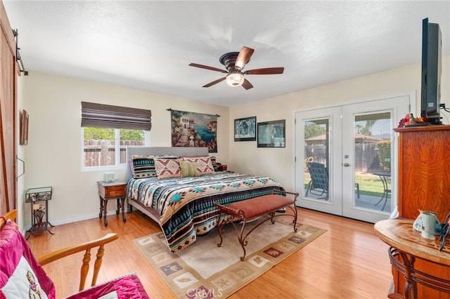 1316 Via Ln, Ranchita, San Marcos, CA 92069 - bedroom with french doors, a ceiling fan, light wood-style flooring, and access to outside