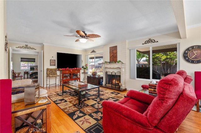 1316 Via Ln, Ranchita, San Marcos, CA 92069 - living area with crown molding, a large fireplace, and a healthy amount of sunlight