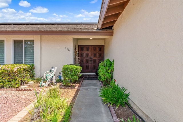 1316 Via Ln, Ranchita, San Marcos, CA 92069 - entrance to property with stucco siding and solar panels