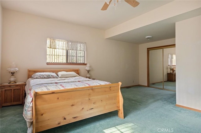 32424 Snowshoe Ln, Running Springs, CA 92382 - carpeted bedroom with a closet, baseboards, and ceiling fan