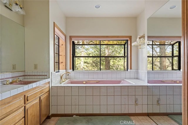 32424 Snowshoe Ln, Running Springs, CA 92382 - full bathroom featuring tile patterned floors, a garden tub, and vanity