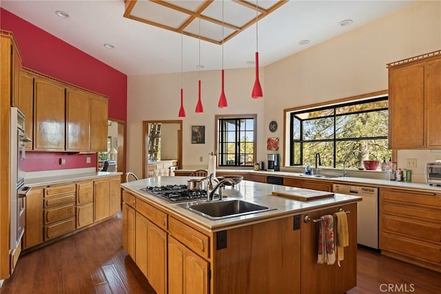 32424 Snowshoe Ln, Running Springs, CA 92382 - kitchen with light countertops, a sink, an island with sink, and dishwasher