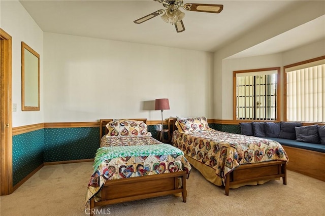 32424 Snowshoe Ln, Running Springs, CA 92382 - carpeted bedroom with ceiling fan and wainscoting