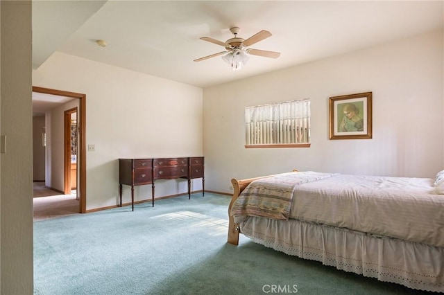 32424 Snowshoe Ln, Running Springs, CA 92382 - bedroom with carpet floors, baseboards, and ceiling fan