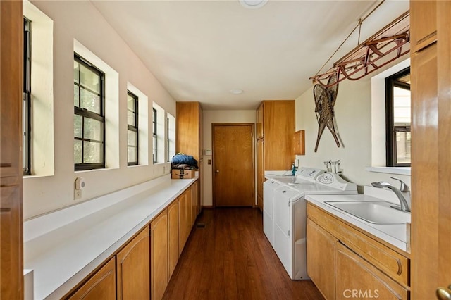 32424 Snowshoe Ln, Running Springs, CA 92382 - laundry room with a sink, plenty of natural light, independent washer and dryer, and cabinet space