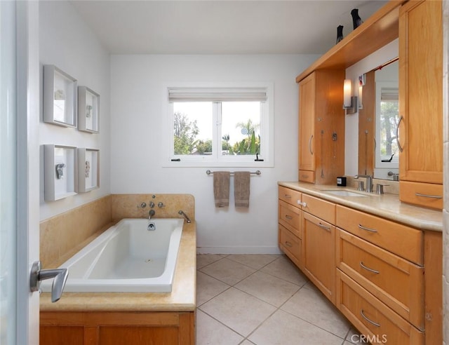2516 Vista Baya, Newport Beach, CA 92660 - bathroom featuring plenty of natural light, a garden tub, tile patterned flooring, and vanity