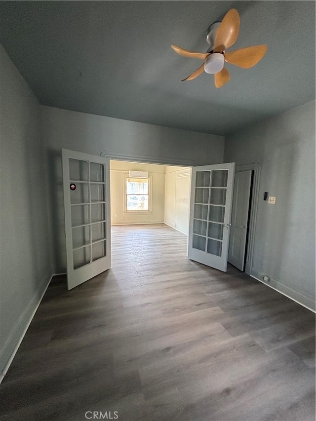 3499 Lemon St, Riverside, CA 92501 - spare room with french doors, baseboards, ceiling fan, and wood finished floors