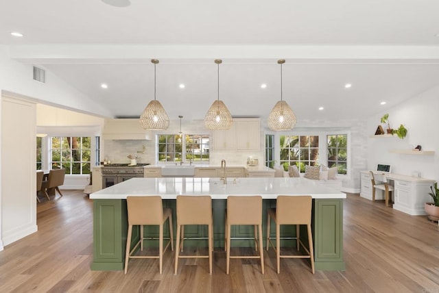 17182 Camino Acampo, Rancho Santa Fe, CA 92067 - kitchen with a sink, plenty of natural light, green cabinets, and visible vents