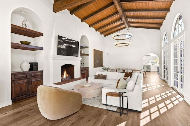17182 Camino Acampo, Rancho Santa Fe, CA 92067 - living room with wooden ceiling, high vaulted ceiling, and wood finished floors
